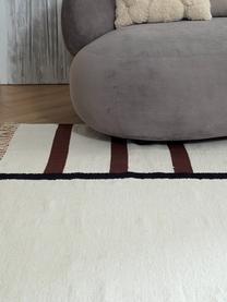 Ručně tkaný kelimový koberec Wyoming, 100 % bio bavlna, s certifikátem GOTS, Krémově bílá, hnědá, černá, Š 80 cm, D 150 cm (velikost XS)