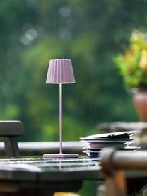 Mobiele dimbare outdoor tafellamp Trellia, Lampenkap: gecoat aluminium, Lampvoet: gecoat aluminium, Roze, Ø 12 x H 38 cm