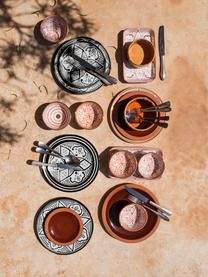 Handgemachter marokkanischer Speiseteller Beldi mit Goldrand, Keramik, Schwarz, Cremefarben, Gold, Ø 26 x H 2 cm