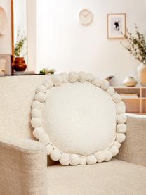 Poduszka dekoracyjna z pomponami Deva, Biały, Ø 40 cm