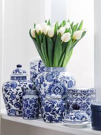 Wazon z porcelany z pokrywką Annabelle, Porcelana, Niebieski, biały, Ø 20 x W 35 cm