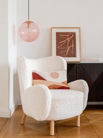 Poltrona Bergère in teddy Kalia, Rivestimento: teddy (100% poliestere) I, Gambe: legno di faggio, Struttura: metallo, Teddy bianco crema, legno di faggio chiaro, Larg. 78 x Prof. 80 cm