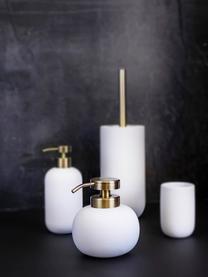 Dispender sapone Lotus, Contenitore: ceramica, Testa della pompa: metallo, rivestito, Bianco, ottone, Ø 11 x A 13 cm