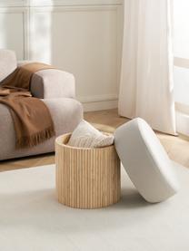 Pouf Nala mit Stauraum, Bezug: 100 % Polyester, Gestell: Holz, FSC-zertifiziert, Webstoff Cremeweiß, helles Holz, Ø 50 x H 44 cm