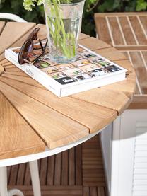 Tavolo rotondo da balcone con piano in legno di teak Hard & Ellen, Ø80 cm, Struttura: alluminio verniciato a po, Bianco, legno di teak, Ø 80 x Alt. 72 cm