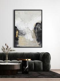 Impression sur toile peinte à la main encadrée White Noir, Noir, blanc, beige, couleur dorée, larg. 92 x haut. 120 cm