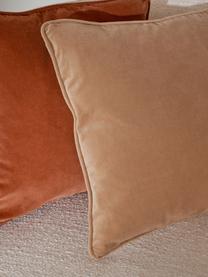 Housse de coussin velours brun clair Dana, 100 % velours de coton, Brun clair, larg. 40 x long. 40 cm