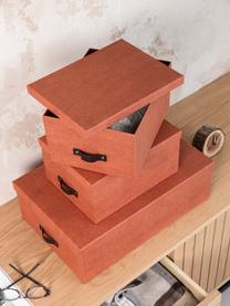 Set de cajas Inge II, 3 uds., Caja: canvas, cartón rígido (10, Asa: cuero, Terracota, Set de diferentes tamaños