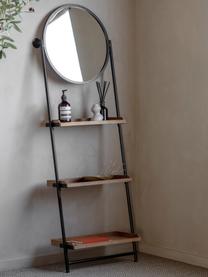 Scaffale a scaletta con specchio Picoli, Struttura: metallo verniciato a polv, Ripiani: pannello di fibra a media, Nero, legno, Larg. 54 x Alt. 160 cm