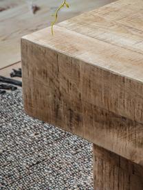 Massieve houten salontafel Iowa, Mangohout, licht gelakt, Bruin, B 150 cm x H 30 cm