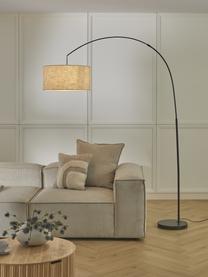 Lampada grande ad arco nera-beige Niels, Base della lampada: metallo spazzolato, Paralume: lino, Nero, beige, Ø 50 x Alt. 218 cm