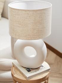 Lámpara de mesa grande de cerámica Gisella, Pantalla: mezcla de lino, Cable: plástico, Beige, blanco, Ø 35 x Al 55 cm