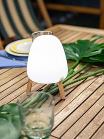 Mobiele dimbare LED outdoor tafellamp Rocket, Lampenkap: polyethyleen, Wit, beukenhout, Ø 14 x H 20 cm