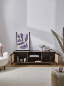 Mueble de TV con tejido vienés Vienna, Estructura: madera de mango maciza, Patas: metal con pintura en polv, Marrón, An 160 x Al 50 cm
