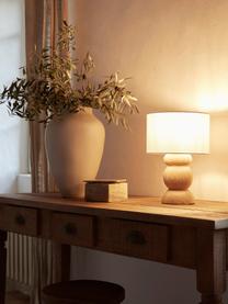 Lámpara de mesa de madera de fresno Sascha, Pantalla: tejido en aspecto lino, Cable: cubierto en tela, Madera clara, Ø 24 x Al 34 cm