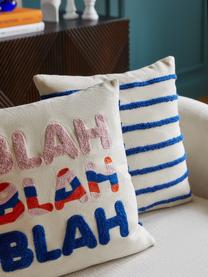 Obojstranný poťah na vankúš s vyšívaným nápisom Blah Blah, 100 % bavlna, Biela, modrá, bledoružová, oranžová, Š 45 x D 45 cm