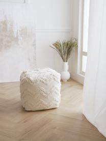 Großer, handgetufteter Boho-Pouf Akesha in Cremeweiß, Bezug: Baumwolle, Webstoff Weiß, B 50 x H 50 cm