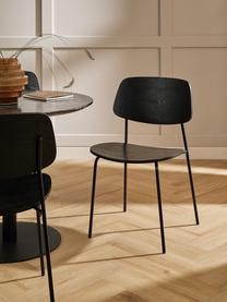 Houten stoelen Nadja, 2 stuks, Zitvlak: multiplex met essenhoutfi, Poten: gepoedercoat metaal, Hout, zwart gelakt, B 50 x D 53 cm