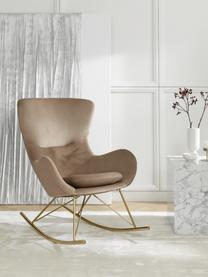 Fluwelen schommelstoel Wing in taupe met metalen poten, Bekleding: fluweel (polyester), Frame: gegalvaniseerd metaal, Fluweel beige, goudkleurig, B 76 x H 108 cm