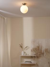 Lampada da soffitto piccola in vetro Hitch, Baldacchino: metallo nichelato, Paralume: vetro, Argentato, bianco, Ø 25 x Alt. 30 cm