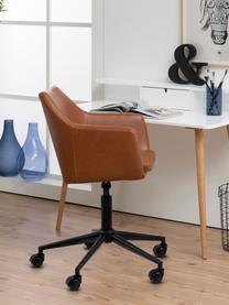 Krzesło biurowe ze sztucznej skóry Nora, obrotowe, Tapicerka: sztuczna skóra (poliureta, Nogi: metal malowany proszkowo, Koniakowa sztuczna skóra, S 58 x G 58 cm