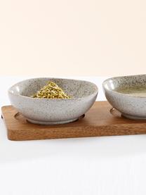 Dipschälchen Artisan aus Porzellan und Akazienholz, 4er-Set, Schälchen: Porzellan, Tablett: Akazienholz, Grau, Akazienholz, Set mit verschiedenen Größen