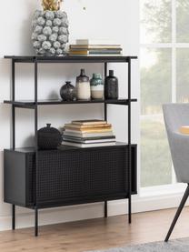Libreria con ante scorrevoli Angus, Struttura: metallo rivestito, Piedini: metallo rivestito, Legno, nero verniciato, Larg. 94 x Alt. 114 cm