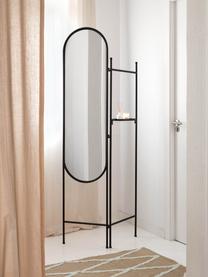Ovaler Standspiegel Vaniria mit schwarzem Metallrahmen und Ablagefläche, Rahmen: Metall, beschichtet, Spiegelfläche: Spiegelglas, Schwarz, B 82 x H 183 cm