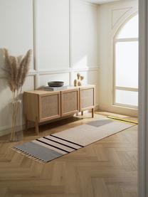 Ręcznie tkany chodnik kilim Indiana, 100% bawełna organiczna z certyfikatem GOTS, Blady różowy, żółty, szary, S 80 x D 200 cm