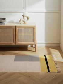 Ręcznie tkany chodnik kilim Indiana, 100% bawełna organiczna z certyfikatem GOTS, Blady różowy, żółty, szary, S 80 x D 200 cm