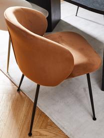 Fluwelen stoelen Luisa in bruin, 2 stuks, Bekleding: fluweel (100% polyester), Poten: gepoedercoat metaal, Fluweel bruin, zwart, B 59 x D 58 cm
