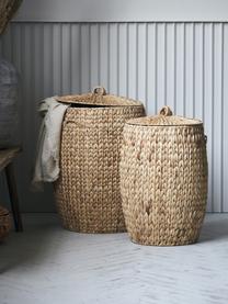 Set de cestas con tapadera Laun, 2 uds., Cesta: jacinto de agua, Estructura: alambre de acero, Marrón, Set de diferentes tamaños