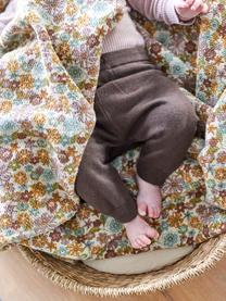 Plaid à houppes Amilly, 59 % coton, 30 % polyester, 11 % viscose, Tons bruns, bleu, beige, larg. 130 x long. 160 cm