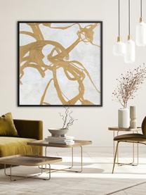 Cuadro en lienzo pintado a mano Goldplay, marco de madera, Blanco, dorado, An 102 x Al 102 cm