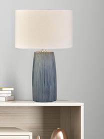 Lampada da tavolo in ceramica Bianca, Base della lampada: ceramica, Paralume: tessuto, Decorazione: metallo, Blu, Ø 30 x Alt. 49 cm