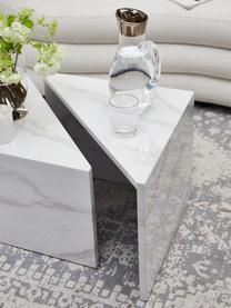 Set 2 tavolini da salotto effetto marmo Vilma, Pannello di fibre a media densità (MDF) rivestito con carta patinata laccata effetto marmo, Bianco marmorizzato lucido, Set in varie misure