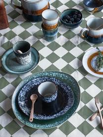 Handgemaakte taartborden 70's in retro stijl, 2 stuks, Keramiek, Blauwtinten, groentinten, Ø 18 cm