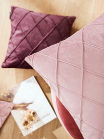 Fluwelen kussenhoes Nobless met verhoogd ruitjesmotief, 100% polyester fluweel, Oudroze, B 40 x L 40 cm