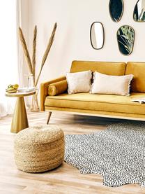 Sofa z aksamitu z nogami z drewna dębowego Saint (3-osobowa), Tapicerka: aksamit (poliester) Dzięk, Musztardowy aksamit, S 210 x G 93 cm