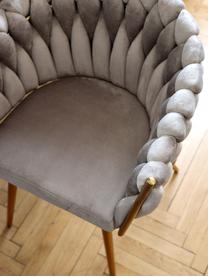 Krzesło z podłokietnikami z aksamitu Larissa, Tapicerka: aksamit (100% poliester), Nogi: metal, Beżowy aksamit, Nogi: odcienie złotego, S 63 x G 55 cm