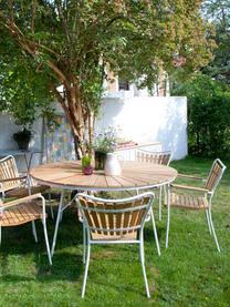 Tavolo rotondo da giardino con piano in legno di teak in diverse misure Hard & Ellen, Struttura: alluminio verniciato a po, Bianco, legno di teak, Ø 130 x Alt. 73 cm