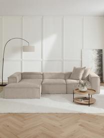 Narożna sofa modułowa ze sztruksu Lennon, Tapicerka: sztruks (92% poliester, 8, Stelaż: lite drewno sosnowe z cer, Nogi: tworzywo sztuczne Materia, Beżowy sztruks, S 327 x G 180 cm, lewostronna