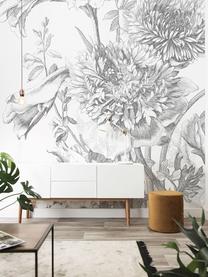 Adesivo murale Engraved Flowers, Tessuto non tessuto, ecologico e biodegradabile, Grigio e bianco, opaco, Larg. 389 x Alt. 280 cm
