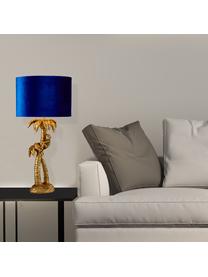 Lampa stołowa z kloszem z aksamitu Palmtree, Niebieski, odcienie złotego, Ø 23 x W 47 cm