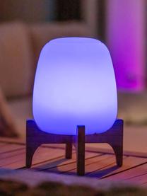 Mobiele dimbare buitentafellamp Palmy met bamboe voet en kleurwissel, Lampenkap: polyethyleen, Lampvoet: bamboe, Wit, lichtbruin, Ø 20 x H 26 cm
