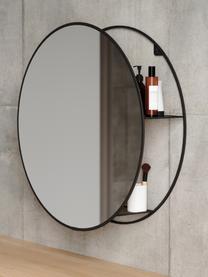Espejo de pared redondo Cirko, con estantería, Espejo: cristal, Negro, Ø 51 cm
