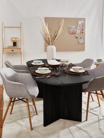 Ovale eettafel Toni in zwart, 200 x 90 cm, MDF met gelakt eikenhoutfineer, Zwart, 200 x 90 cm