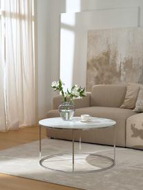 Tavolino rotondo da salotto con piano in vetro effetto marmo Antigua, Struttura: acciaio cromato, Bianco marmorizzato, cromo, Ø 80 x Alt. 45 cm