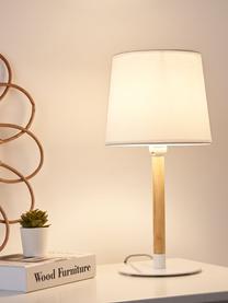 Stolní lampa s dřevěnou podstavou Woody Cuddles, Bílá, světlé dřevo, Ø 22 cm, V 44 cm