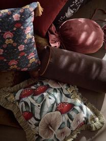 Poszewka na poduszkę z aksamitu z frędzlami Devas, Beżowy, zielony, czerwony, S 45 x D 45 cm